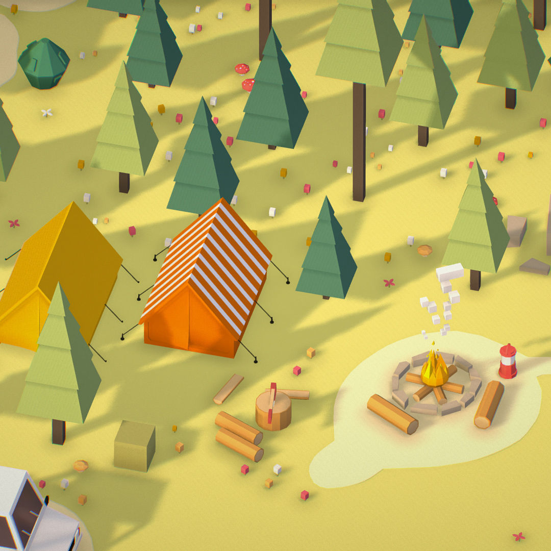 isometric style camping level constructor Low-poly 3D model_36