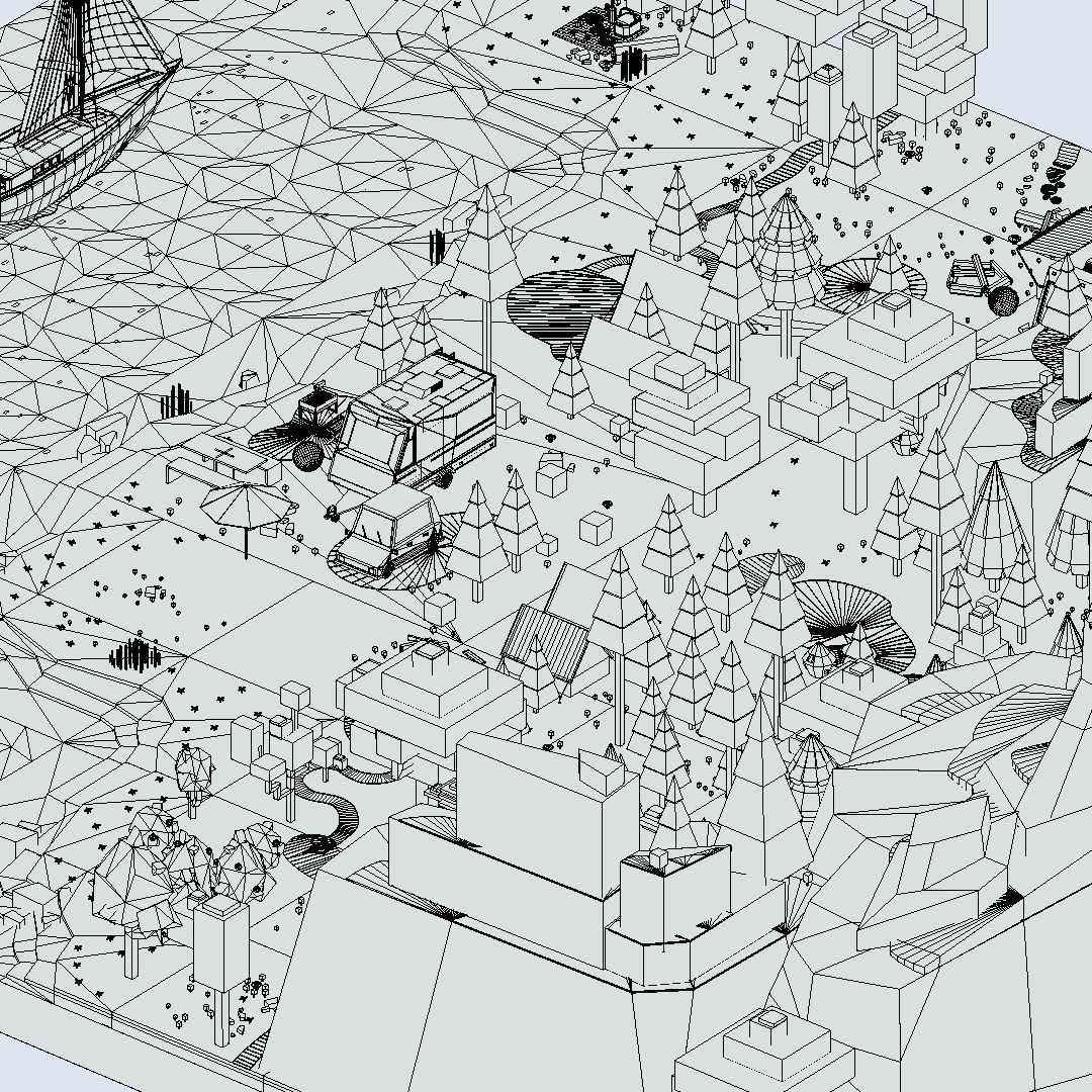 isometric style camping level constructor Low-poly 3D model_65