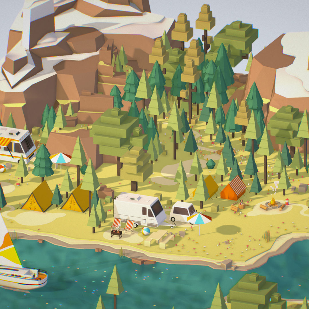 isometric style camping level constructor Low-poly 3D model_61