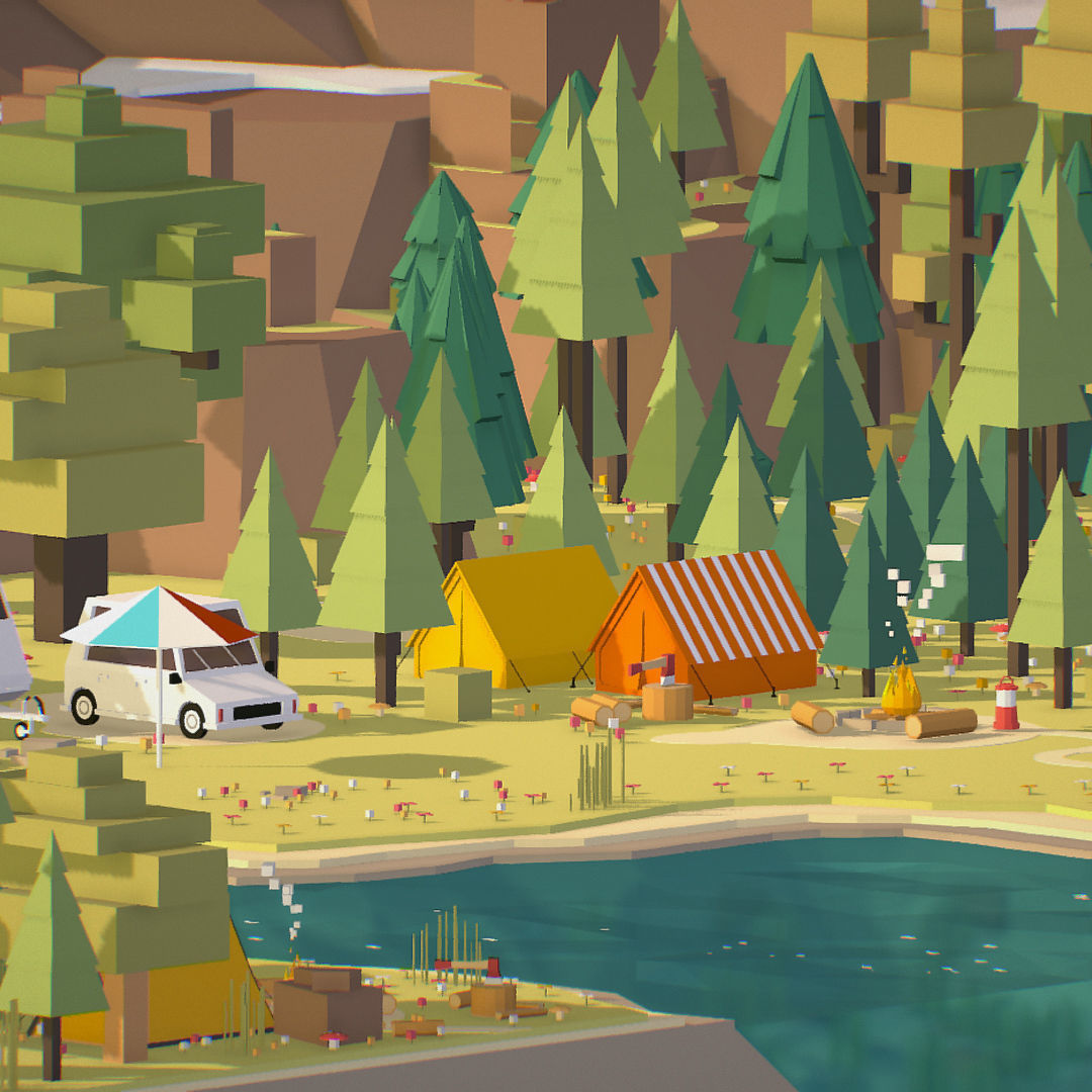 isometric style camping level constructor Low-poly 3D model_28