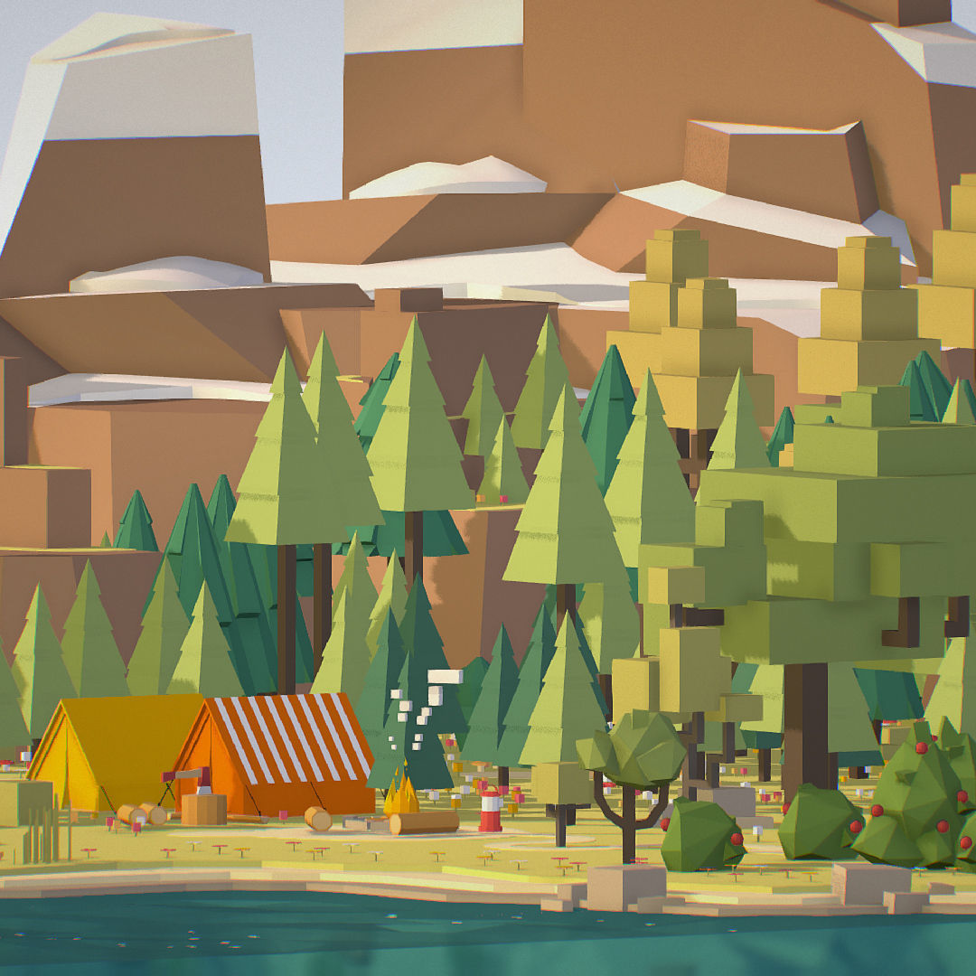 isometric style camping level constructor Low-poly 3D model_27