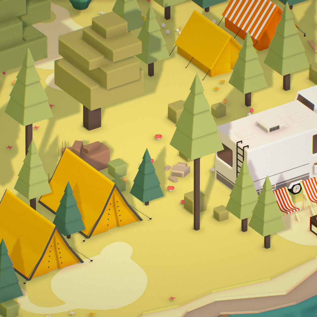 isometric style camping level constructor Low-poly 3D model_21