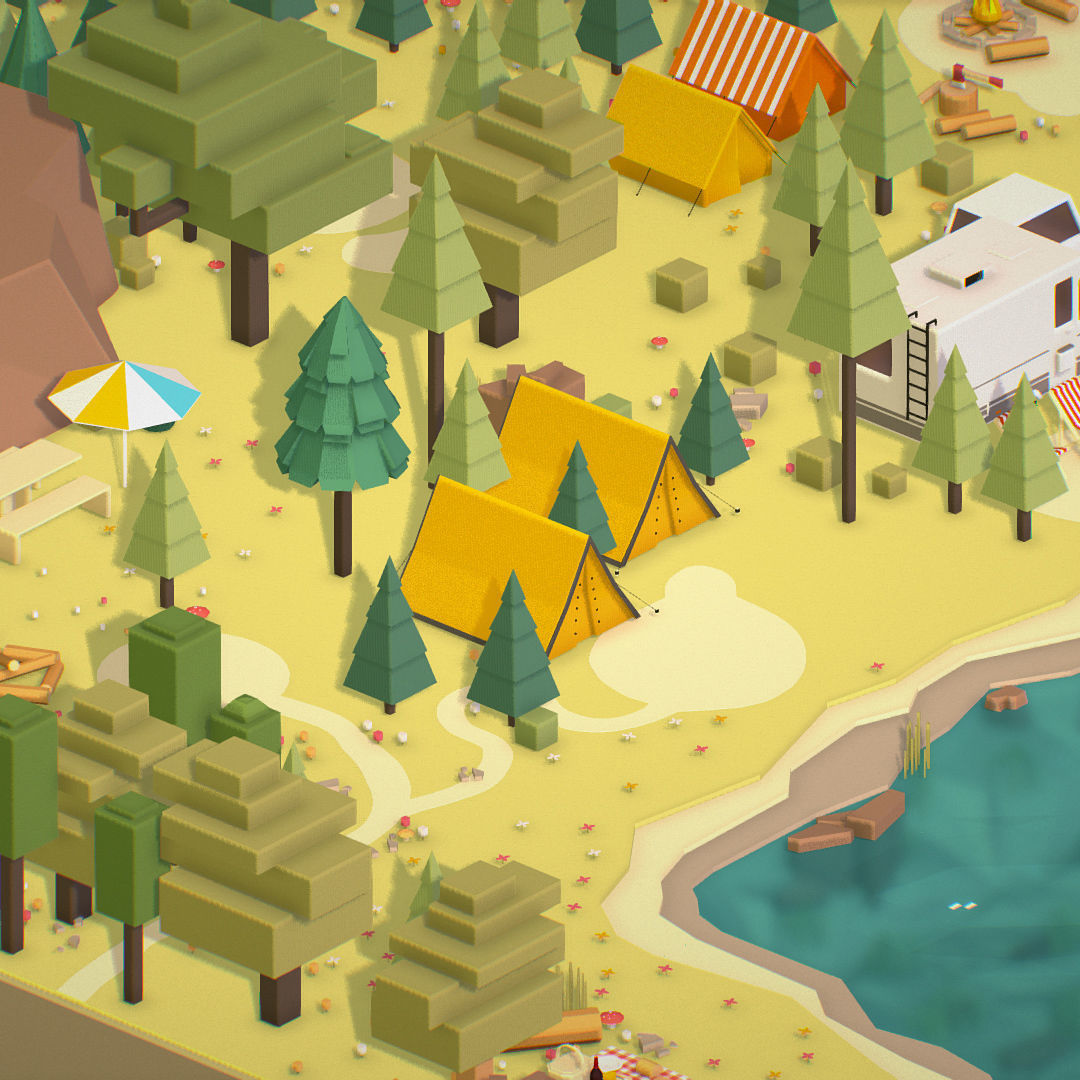isometric style camping level constructor Low-poly 3D model_16