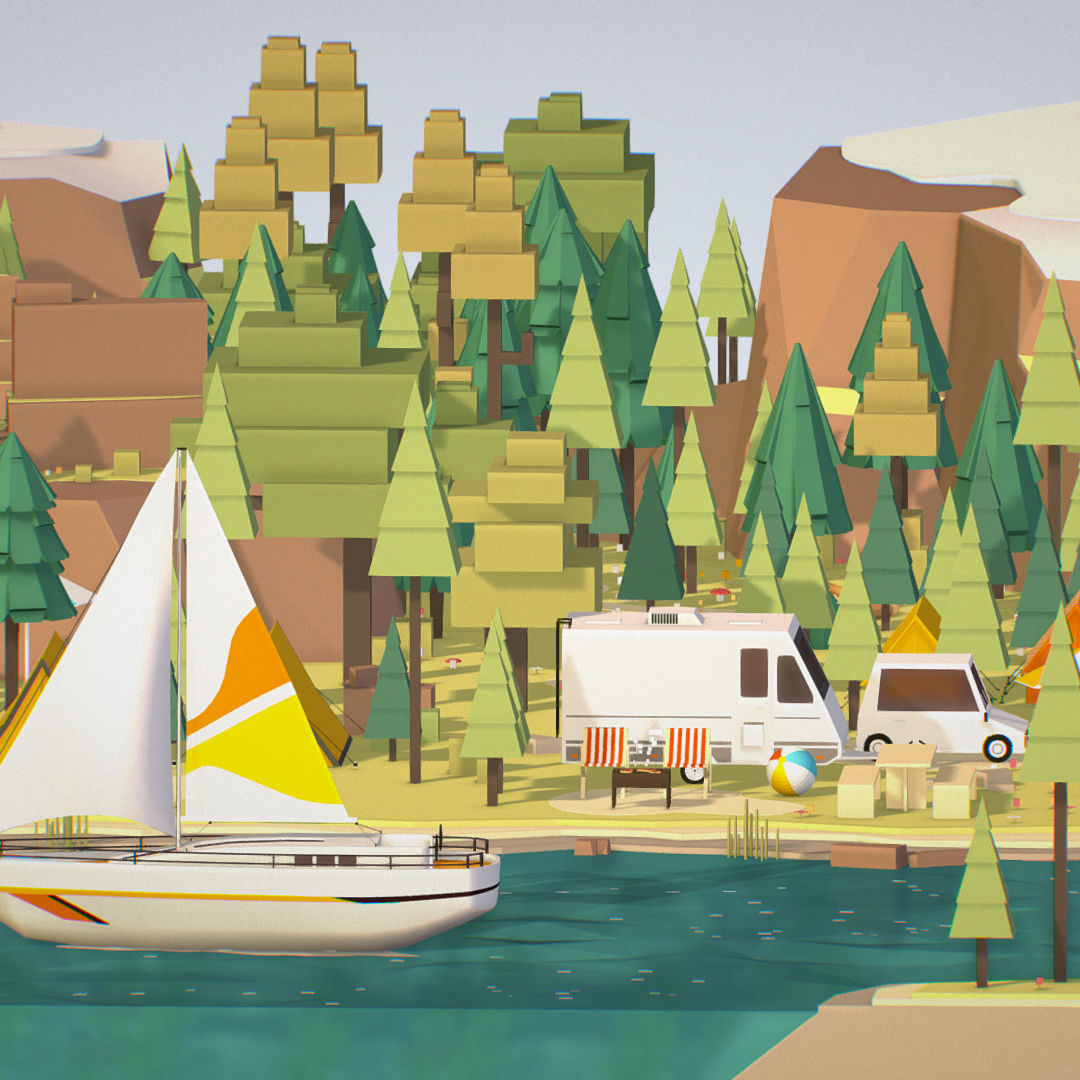 isometric style camping level constructor Low-poly 3D model_12