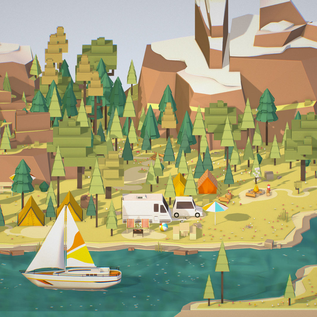 isometric style camping level constructor Low-poly 3D model_58