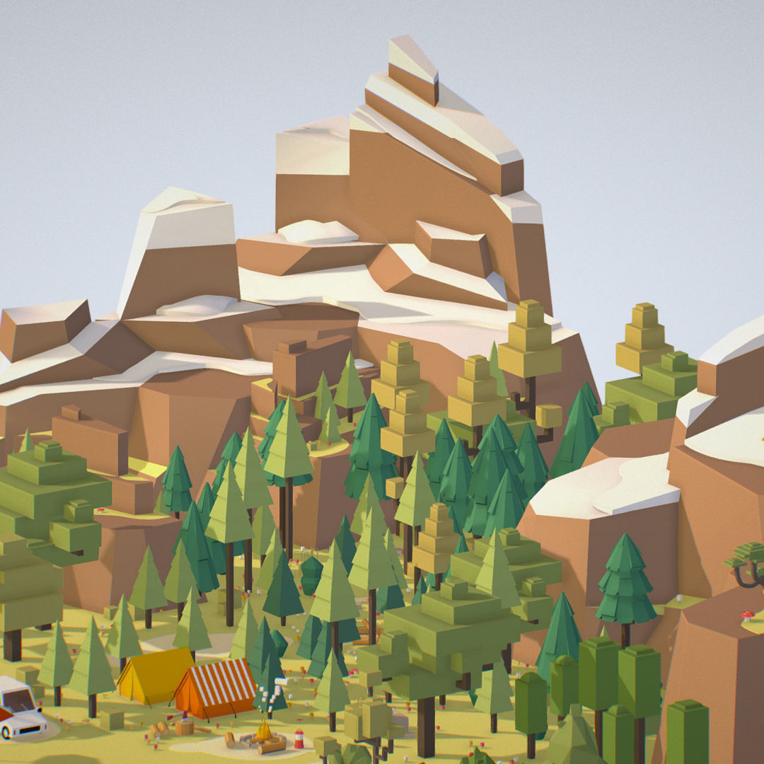 isometric style camping level constructor Low-poly 3D model_26