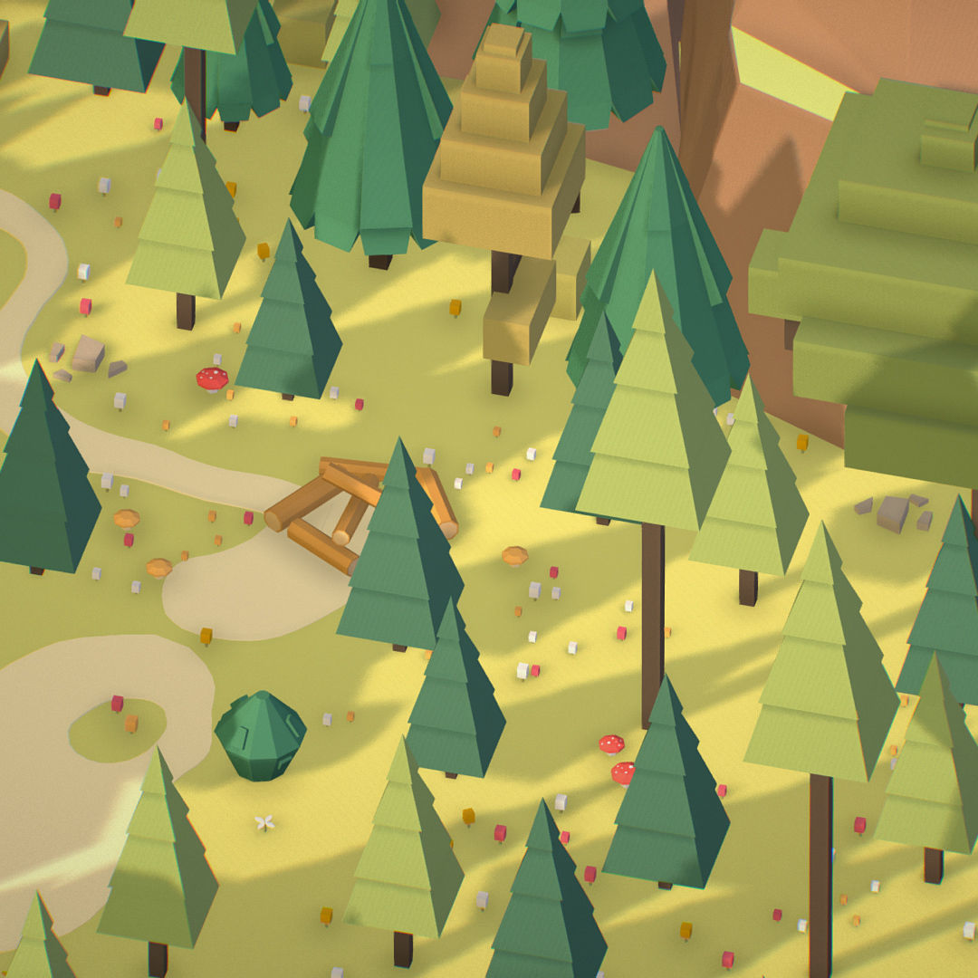 isometric style camping level constructor Low-poly 3D model_40