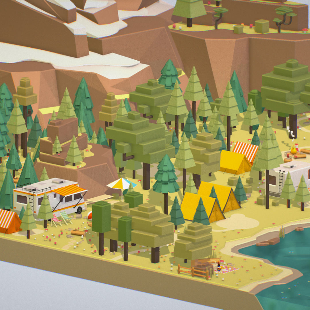 isometric style camping level constructor Low-poly 3D model_30