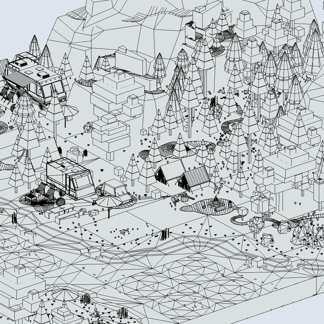 isometric style camping level constructor Low-poly 3D model_66