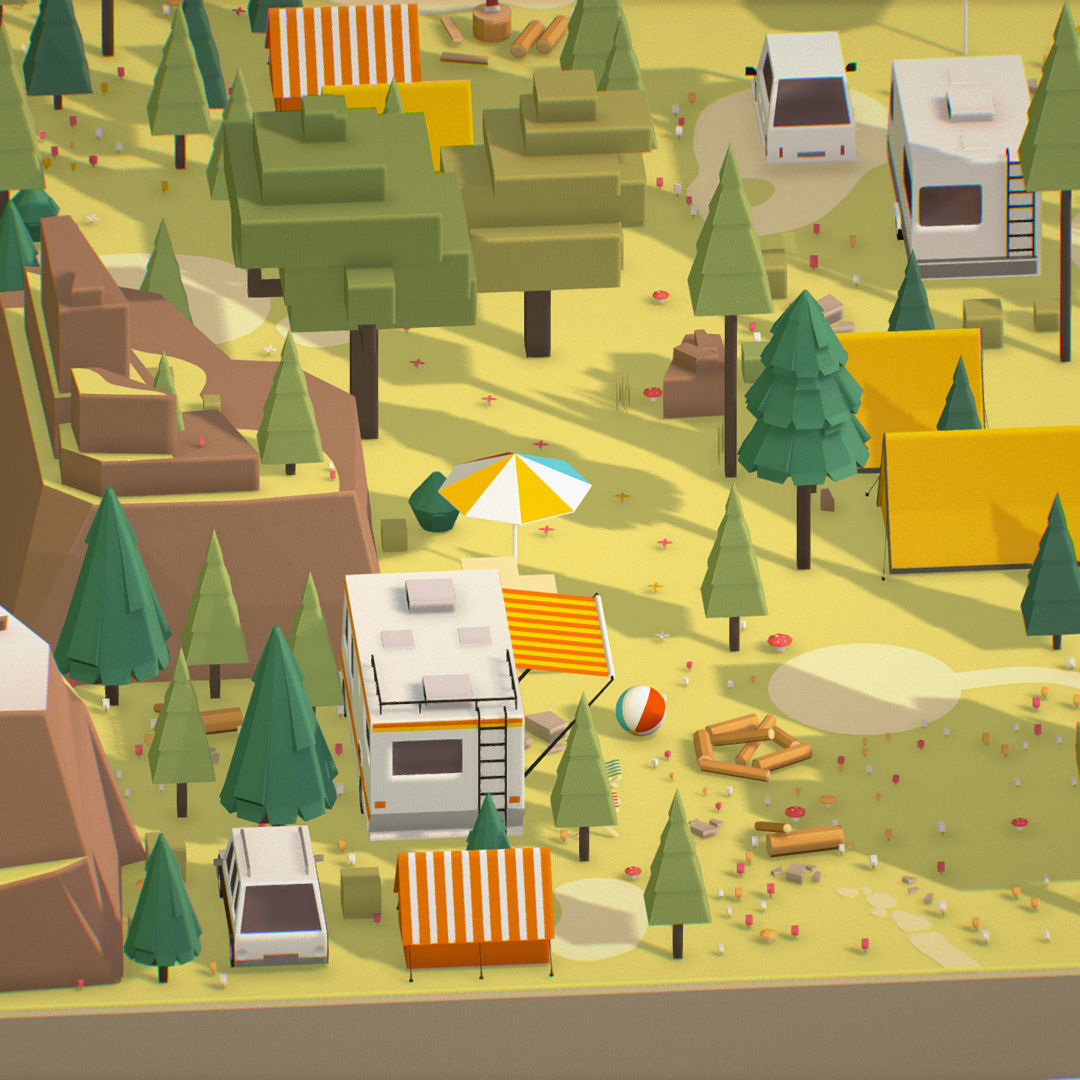 isometric style camping level constructor Low-poly 3D model_11