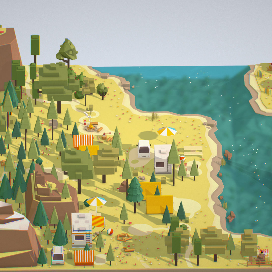 isometric style camping level constructor Low-poly 3D model_7