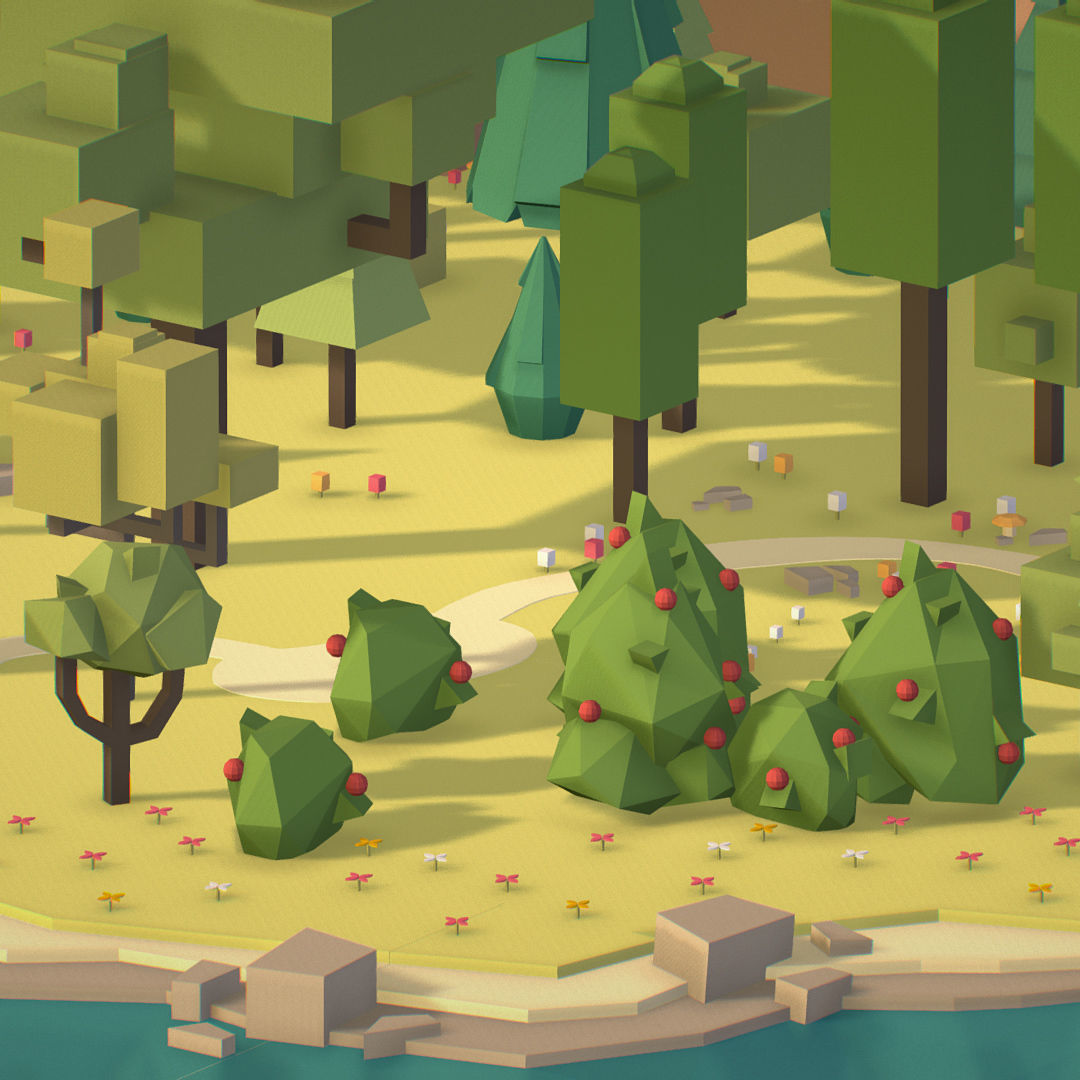 isometric style camping level constructor Low-poly 3D model_46