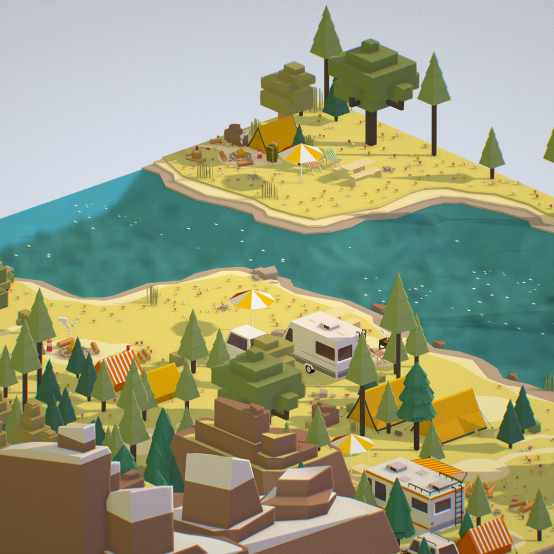 isometric style camping level constructor Low-poly 3D model_60