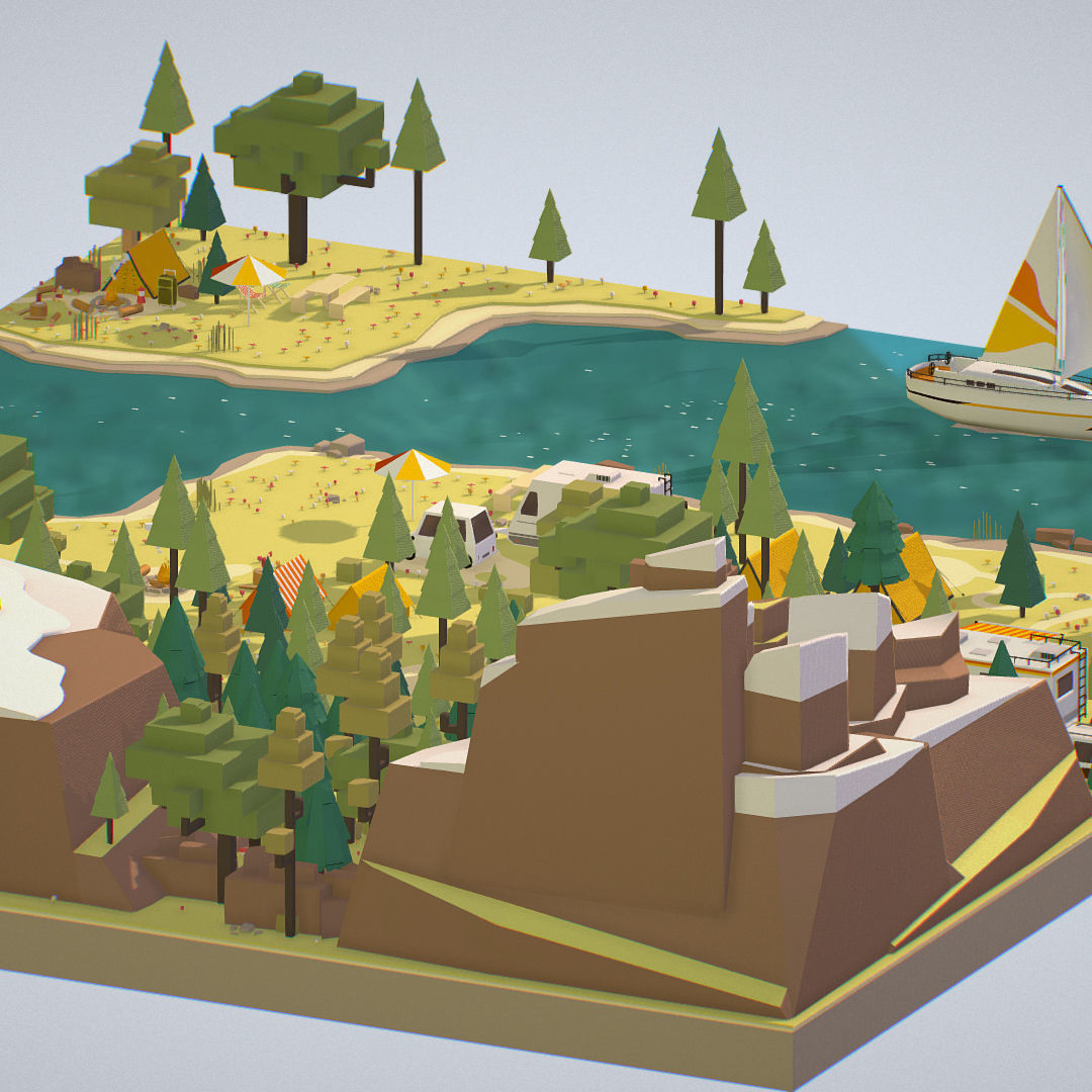 isometric style camping level constructor Low-poly 3D model_5