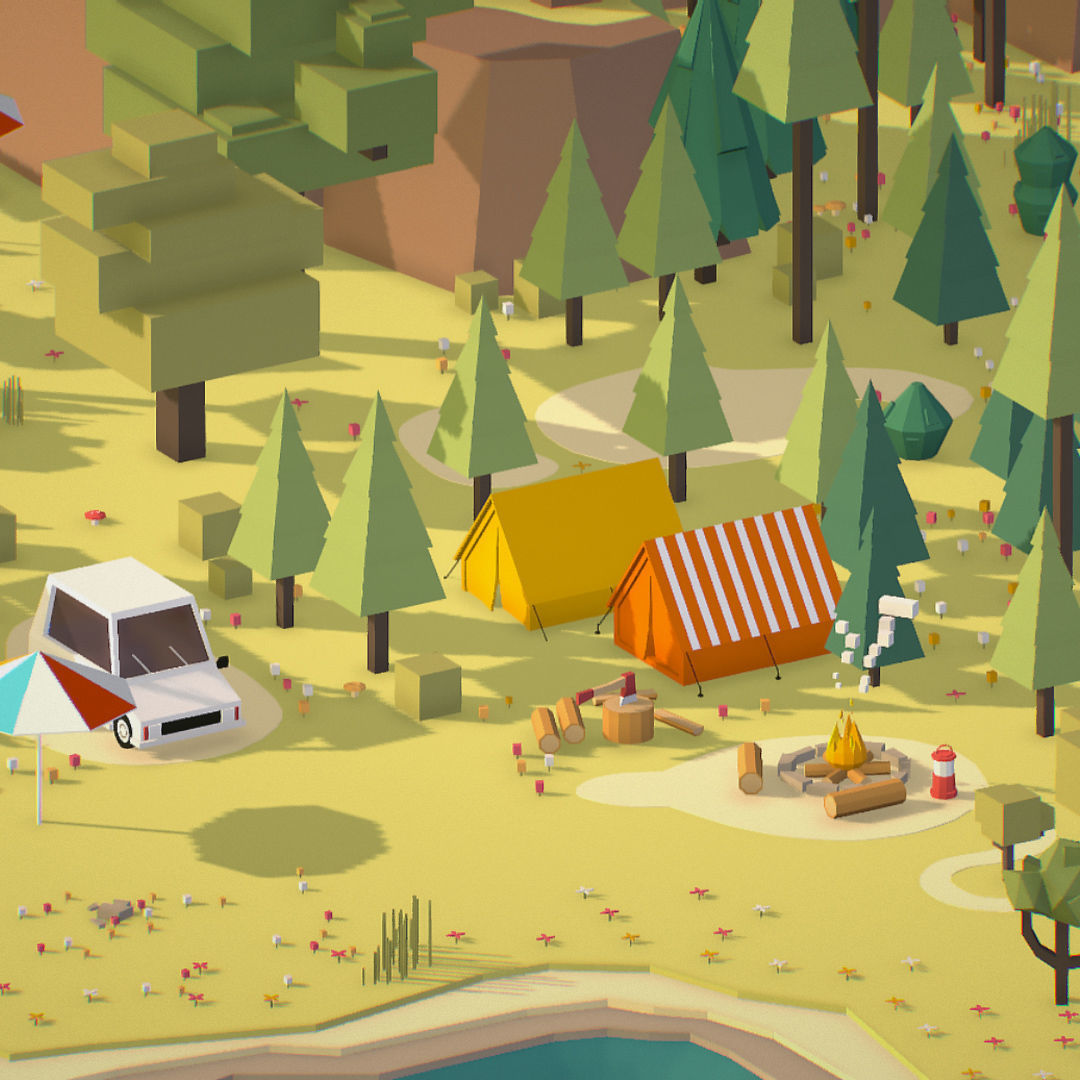 isometric style camping level constructor Low-poly 3D model_57