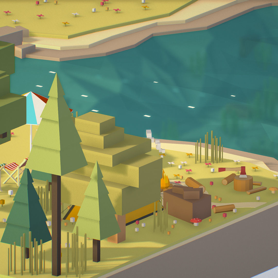 isometric style camping level constructor Low-poly 3D model_43