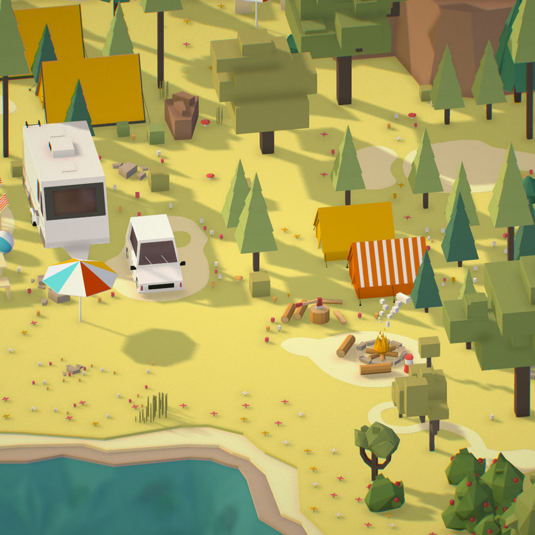 isometric style camping level constructor Low-poly 3D model_18