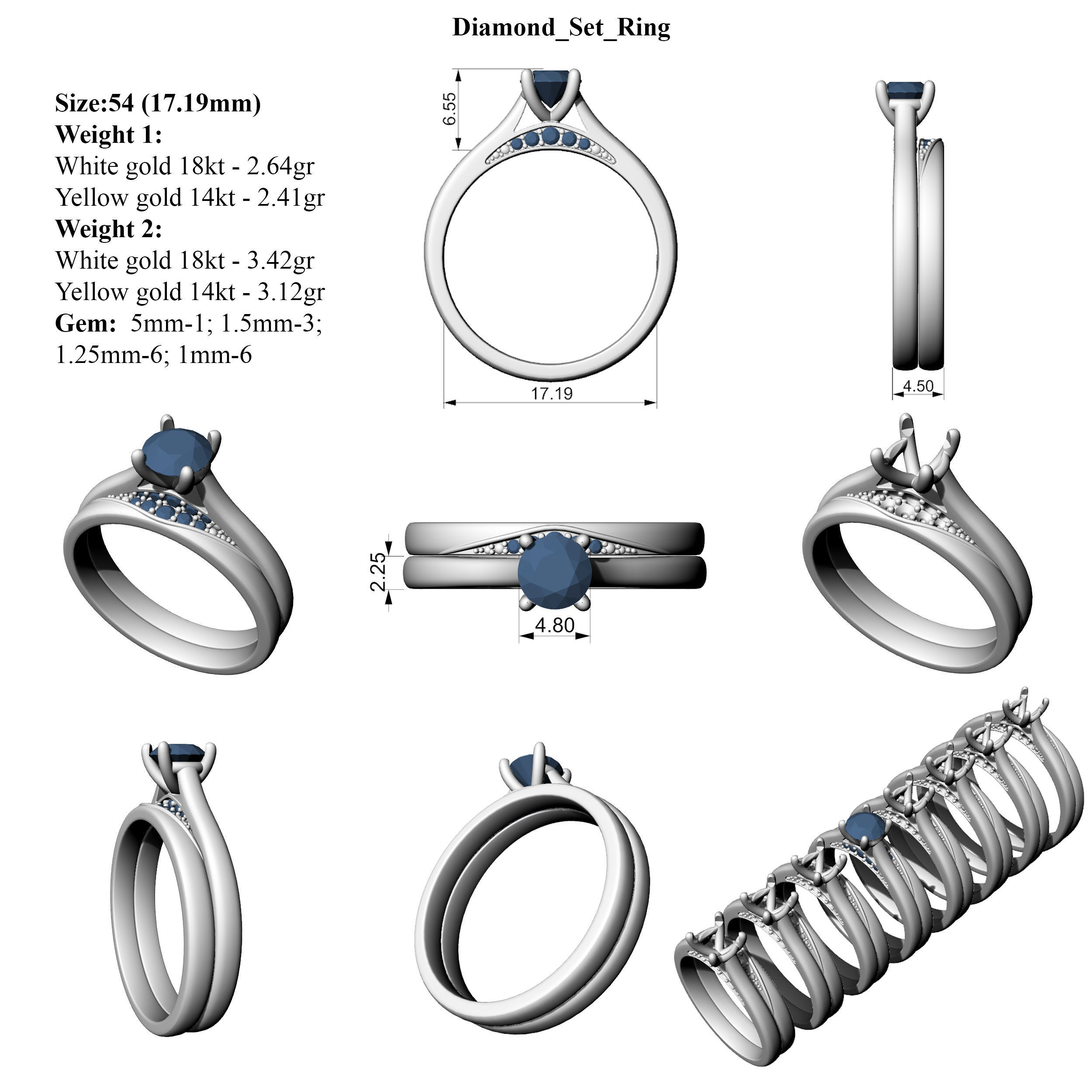 Diamond Set Ring All Size 3D print model_8