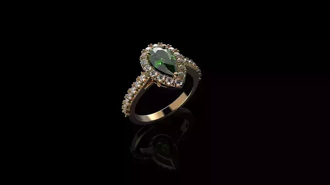 18K Yellow Gold Emerald Pear and Diamond Ring
