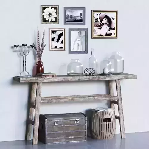 Hubsch Elm Wood Console with Decor