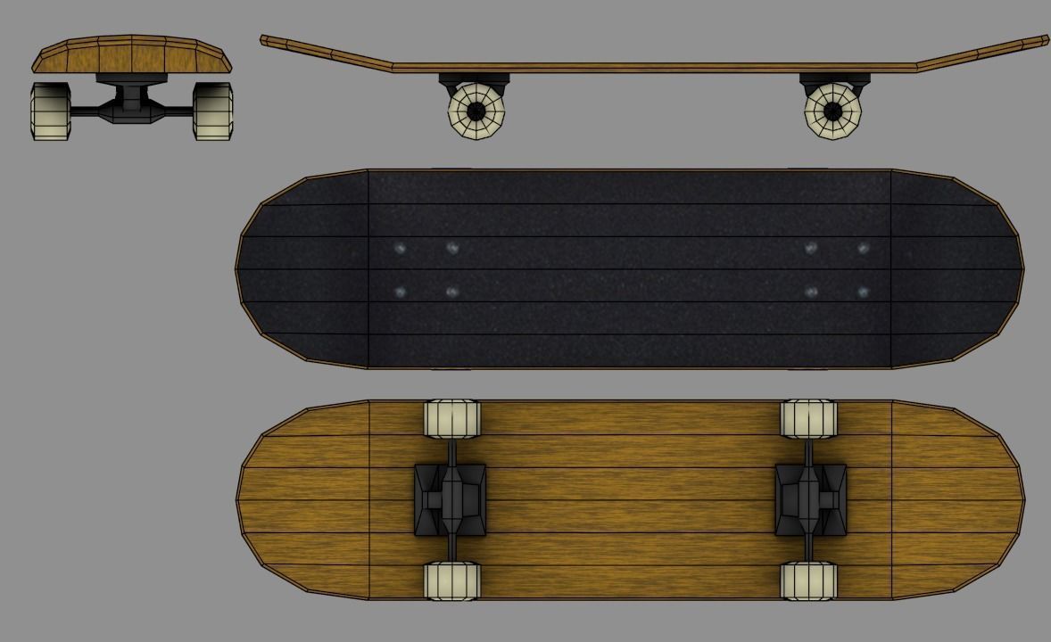 SkateBoard wooden Low-poly 3D model_2