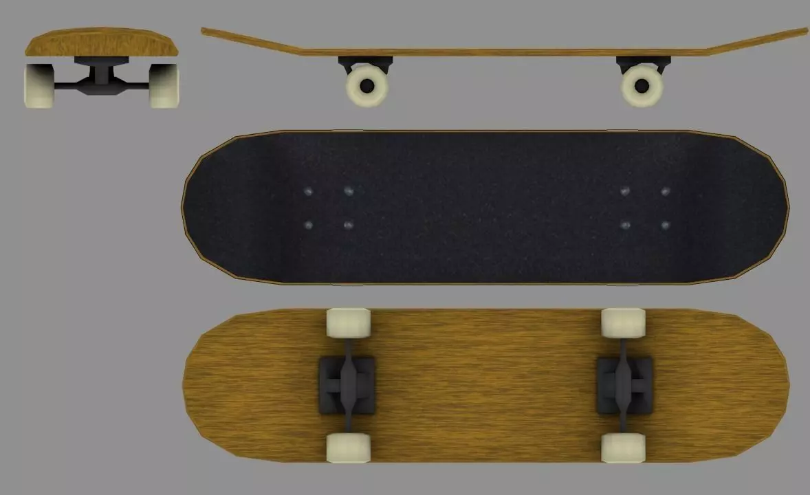 SkateBoard wooden Low-poly 3D model_0