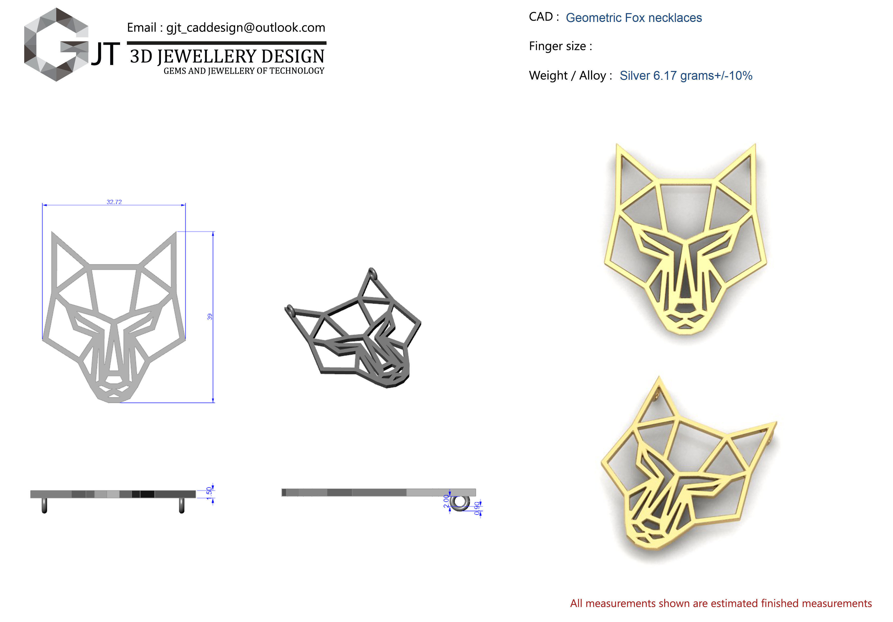 Fox geometric pendant  3D print model_5