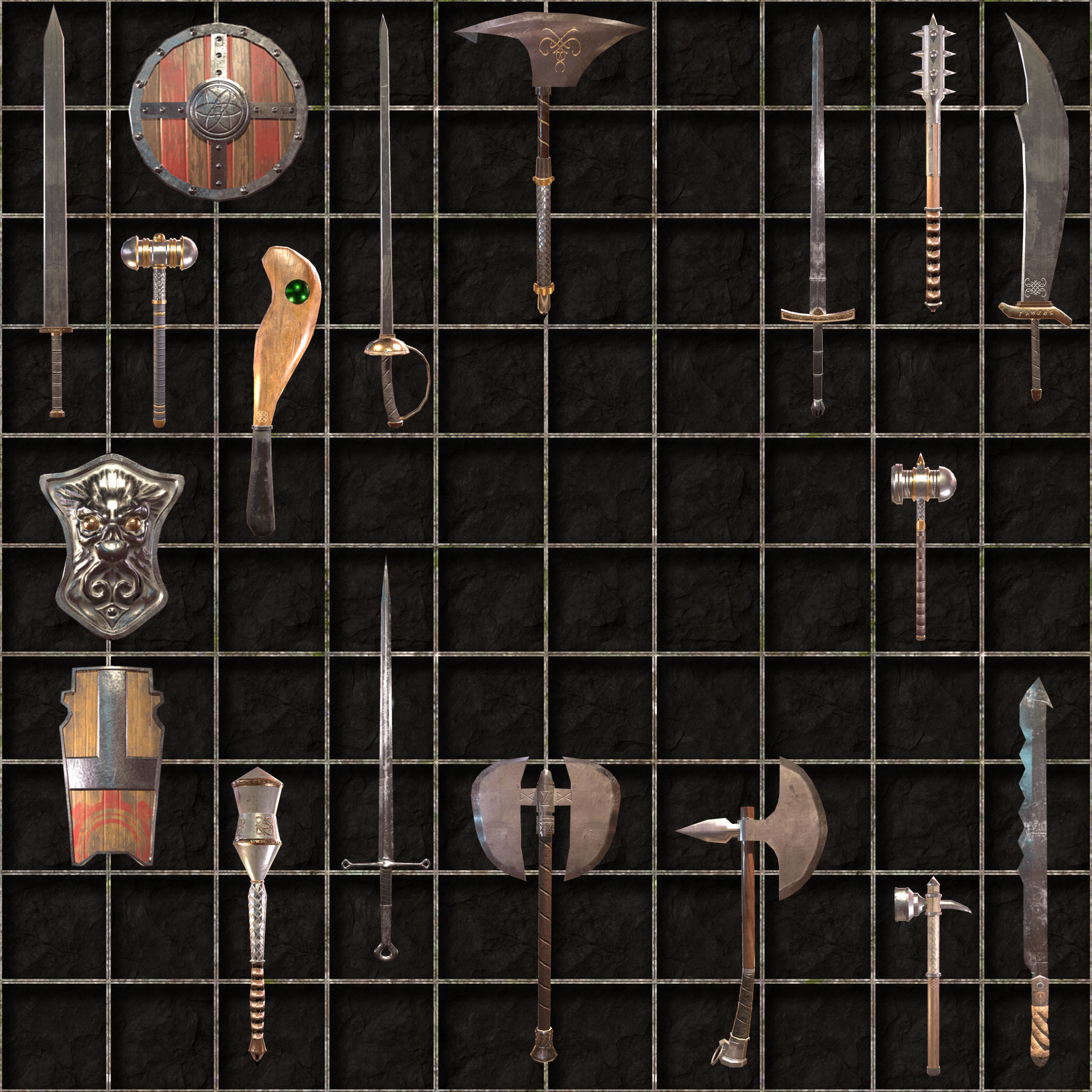 Fantasy Paladin Weapons Low-poly 3D model_13