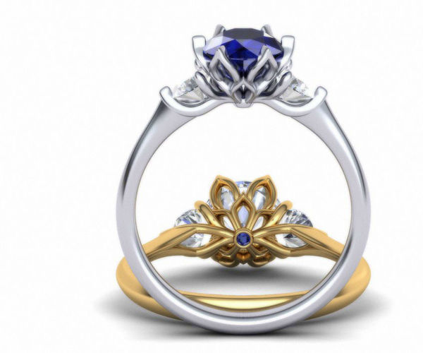 Engagement ring 3 Stone Flowers Shine collection 232 3D print model