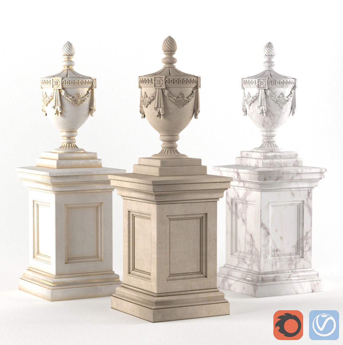 Classic vase for decorating the facade 3D model_1