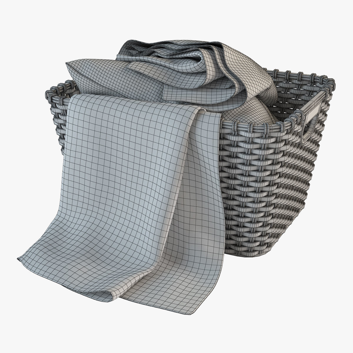 Wicker Basket with Cloth 3D model_7