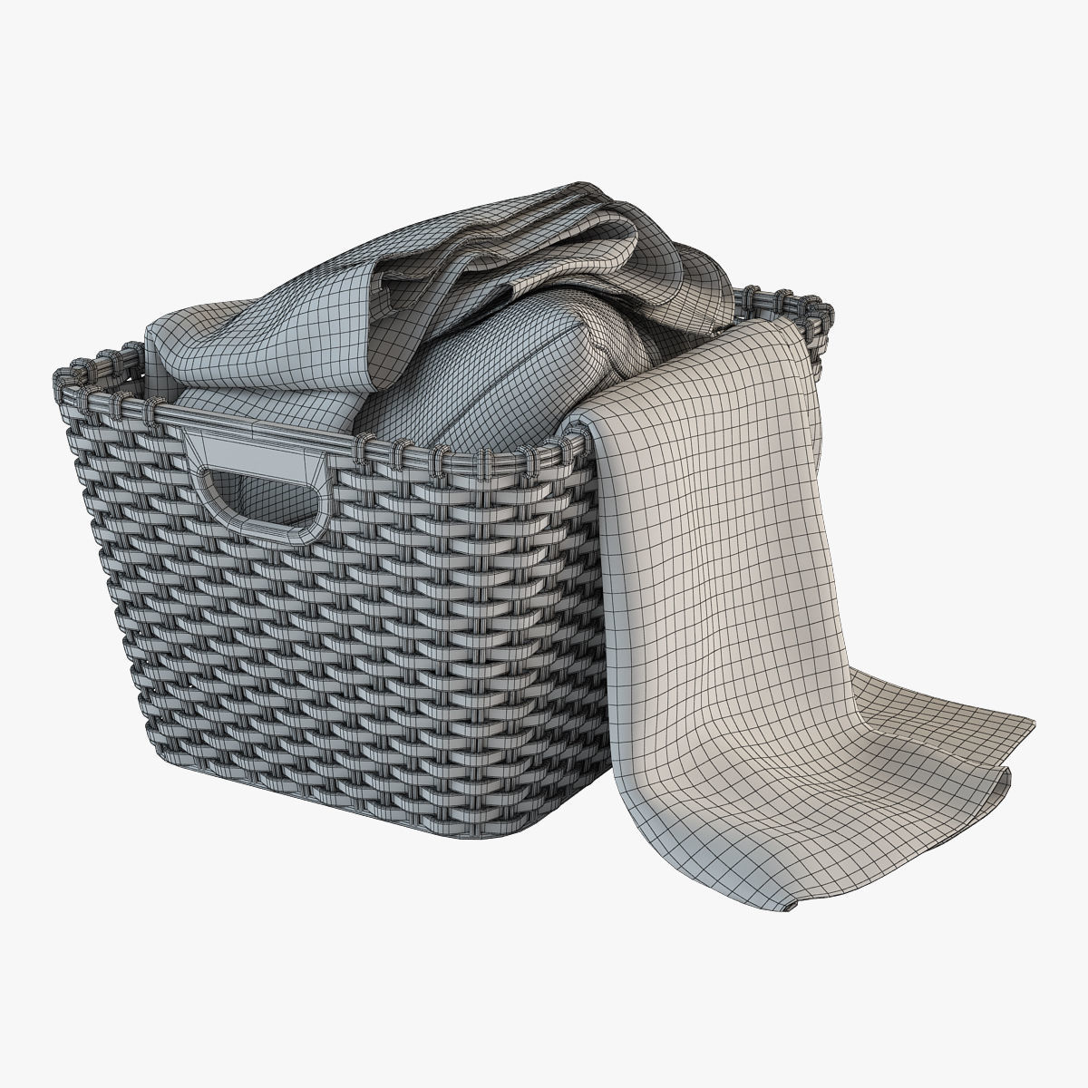 Wicker Basket with Cloth 3D model_2