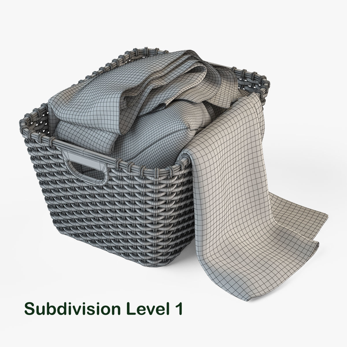 Wicker Basket with Cloth 3D model_4