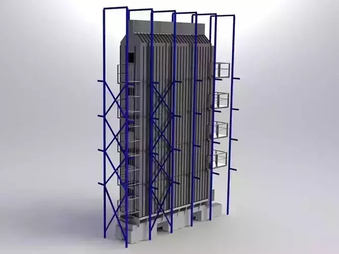 Grain-dryer tall metal structure with railings Free 3D model