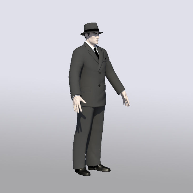 Gangster 3D Model man in suit and hat 3D model_3