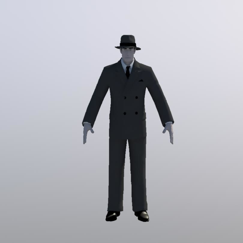 Gangster 3D Model man in suit and hat 3D model_6