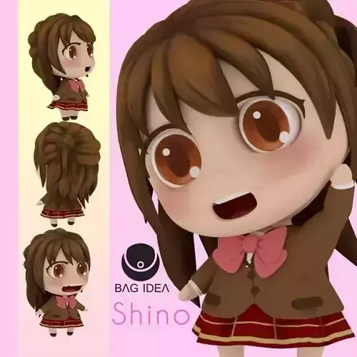 Shino girl with long hair Low-poly 3D model