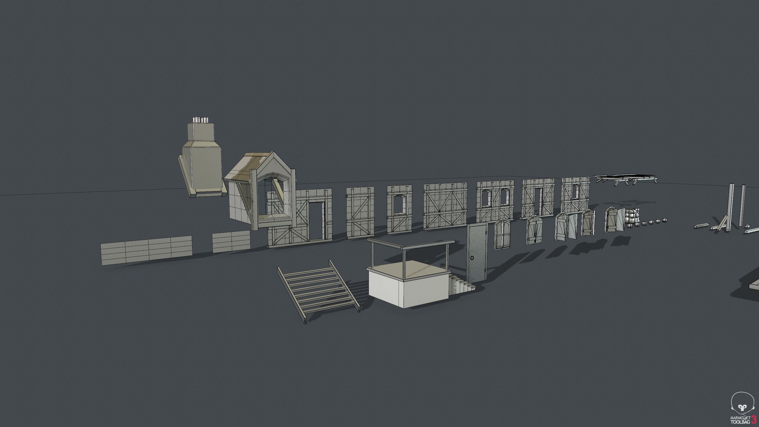 Modular Medieval House Low-poly 3D model_17