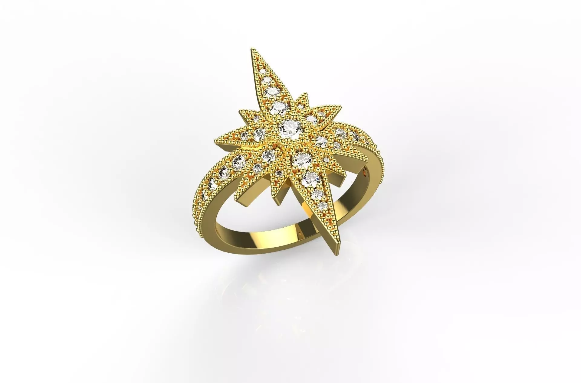 18K Gold Noble Star Diamond Ring 3D print model
