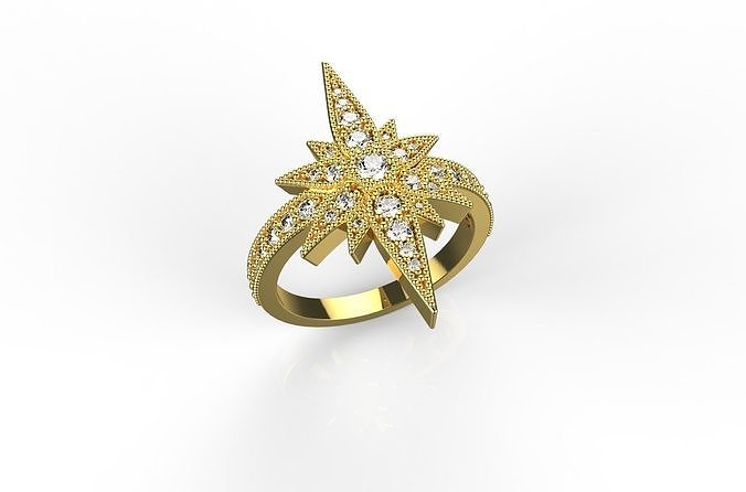 18K Gold Noble Star  Diamond Ring  3D print model