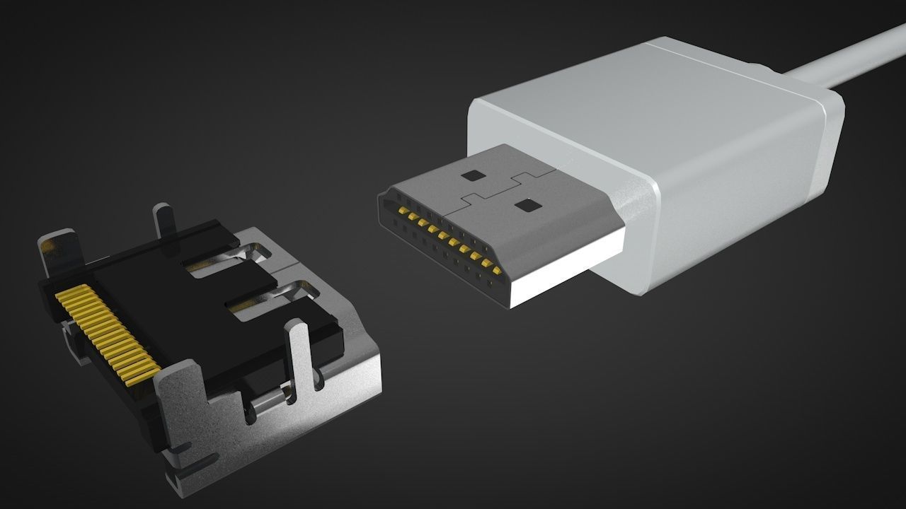 HDMI male and female connector 3D model_1