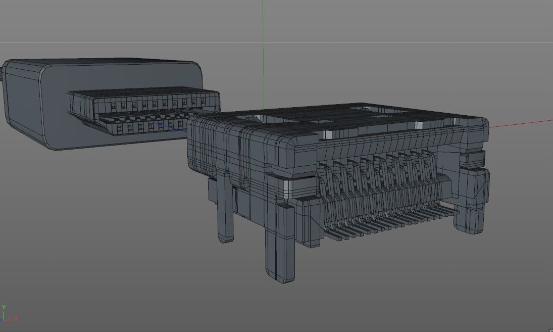 HDMI male and female connector 3D model_7