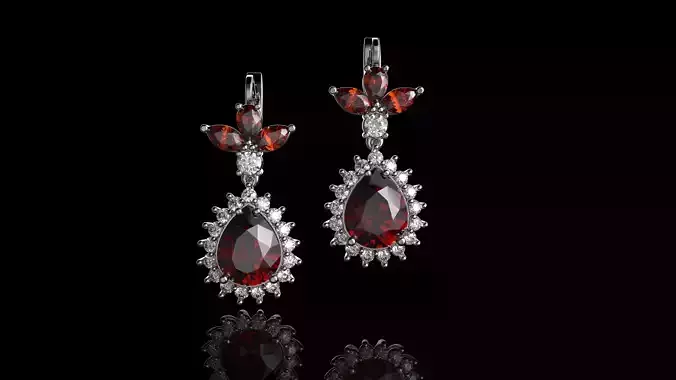 Diamond And Garnet Color Stone Earring