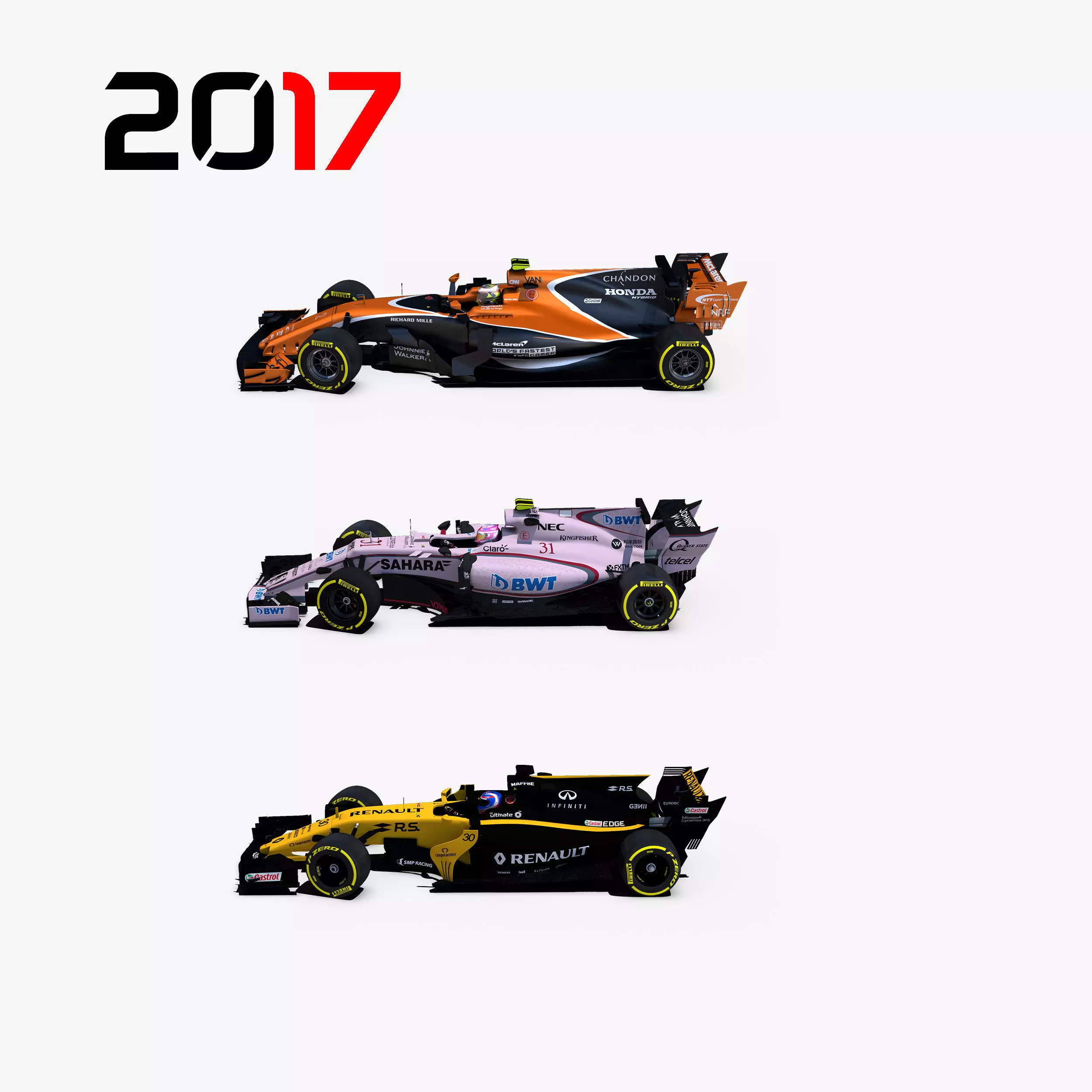 Formula 2017 cars pack 2 Low-poly 3D model