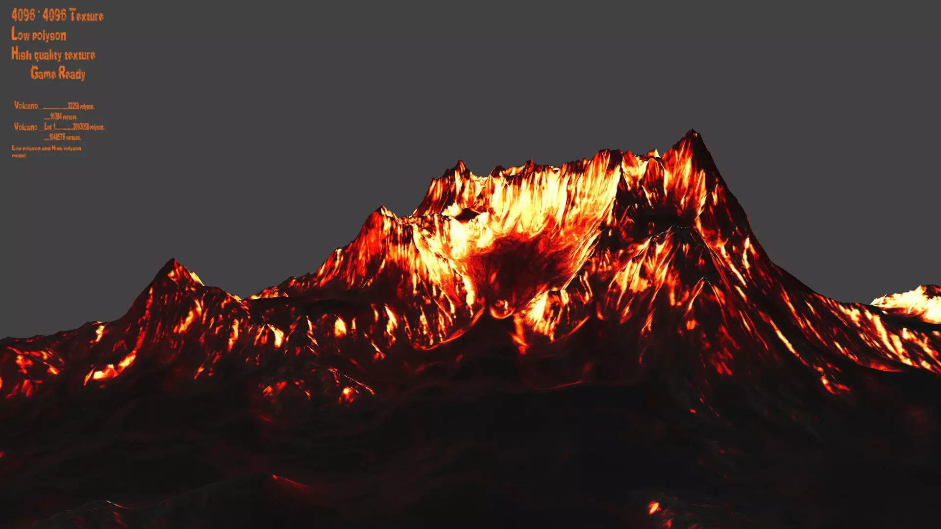 volcano with flames Low-poly 3D model_0