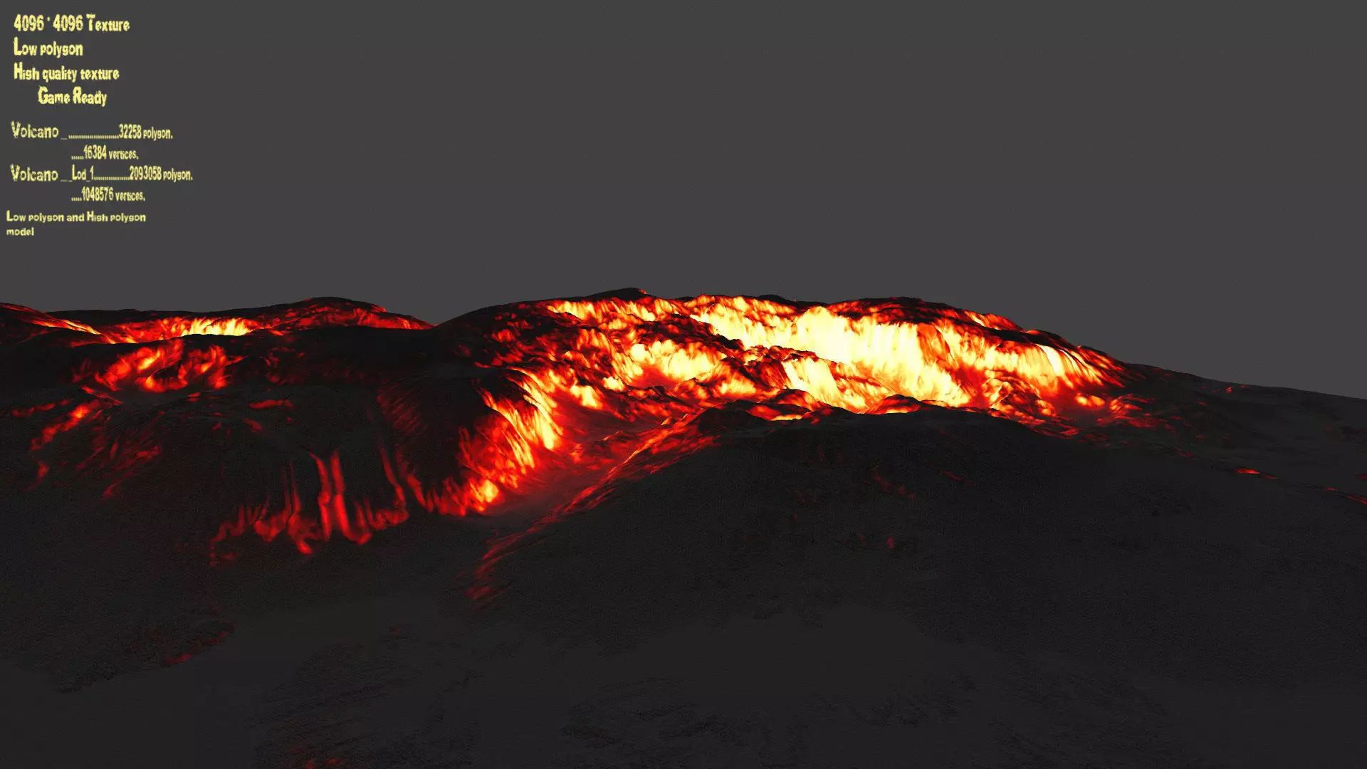 volcano mountain in flames Low-poly 3D model_0