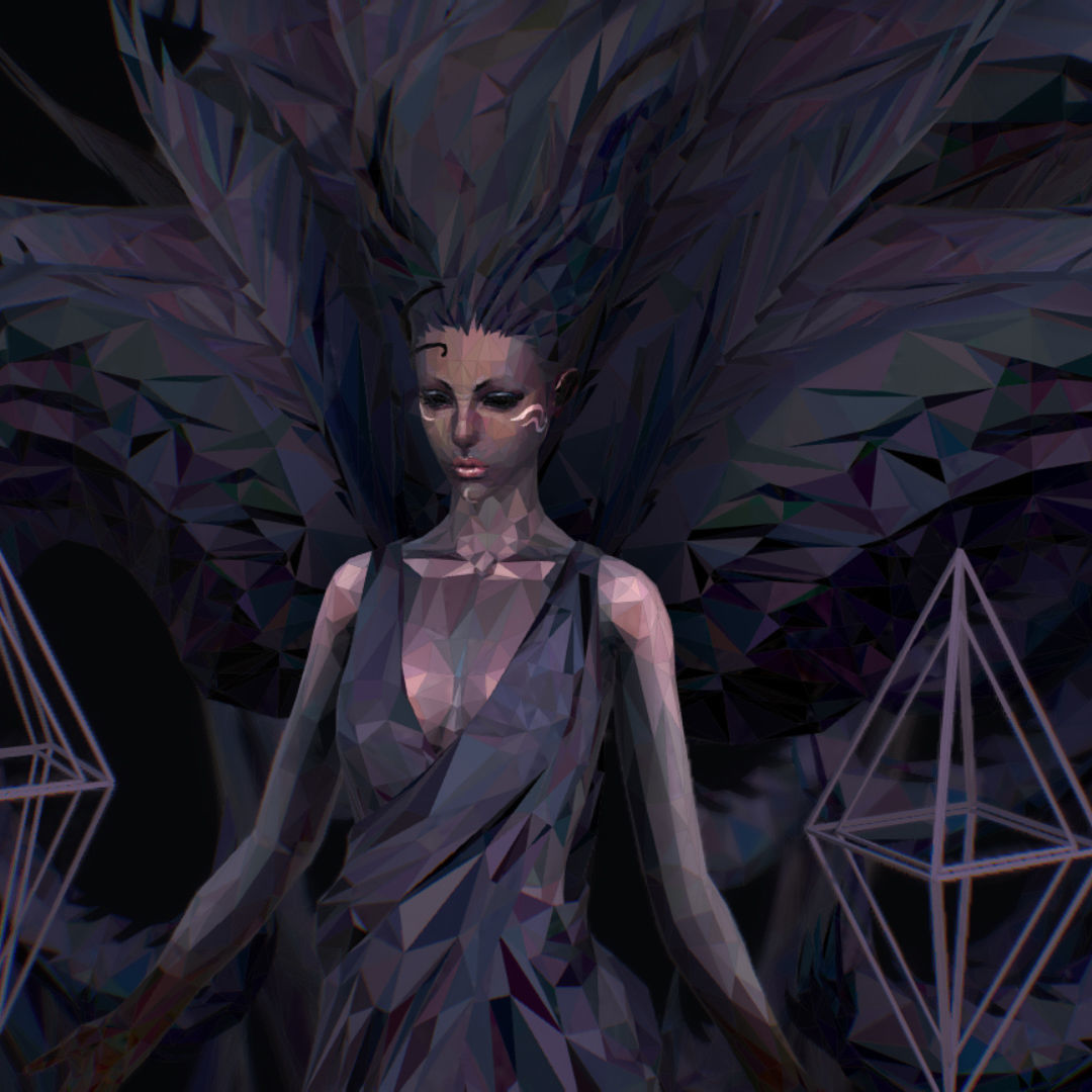 Polygon Art Dark Angel B  Witch 3d Model Low-poly 3D model_35