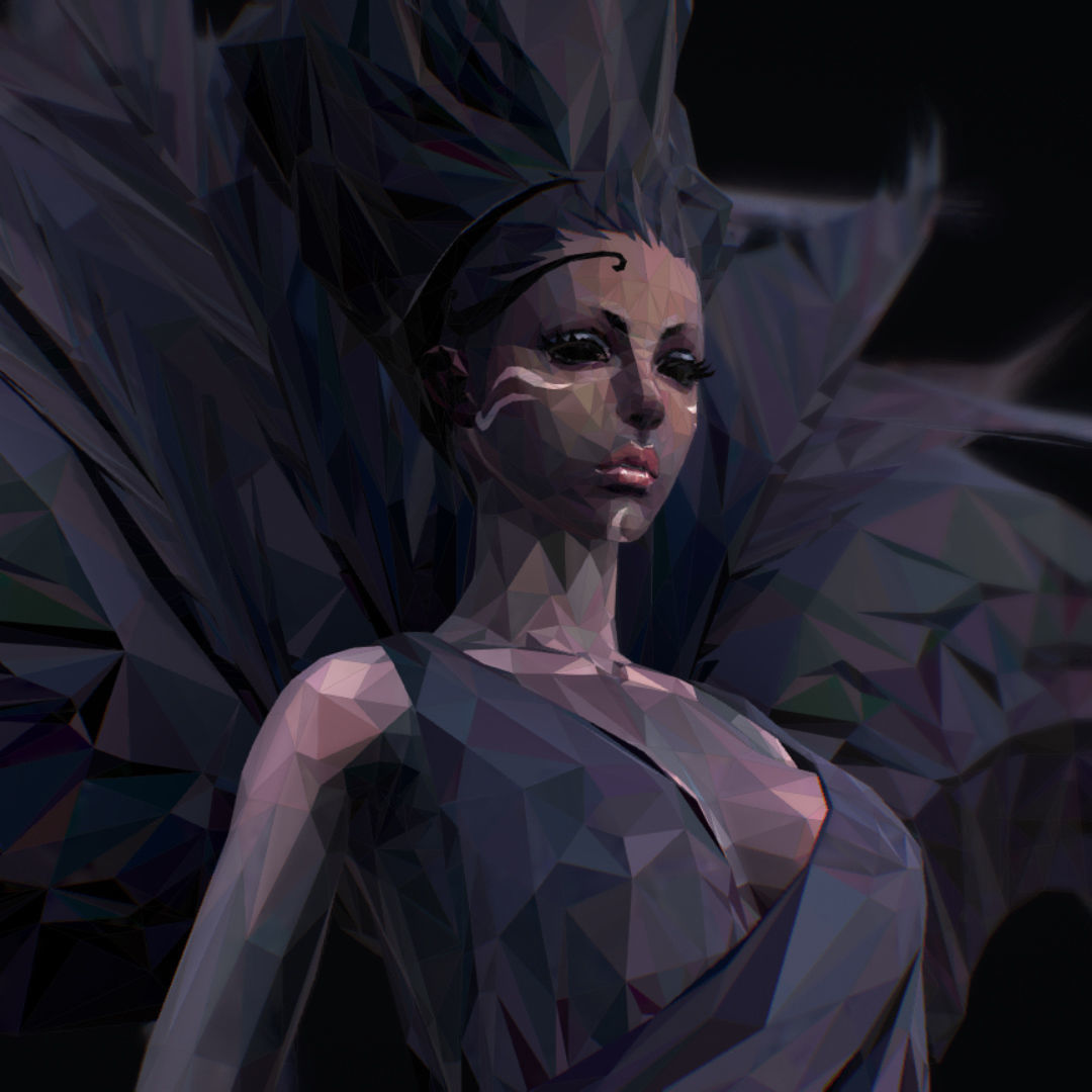 Polygon Art Dark Angel B  Witch 3d Model Low-poly 3D model_41