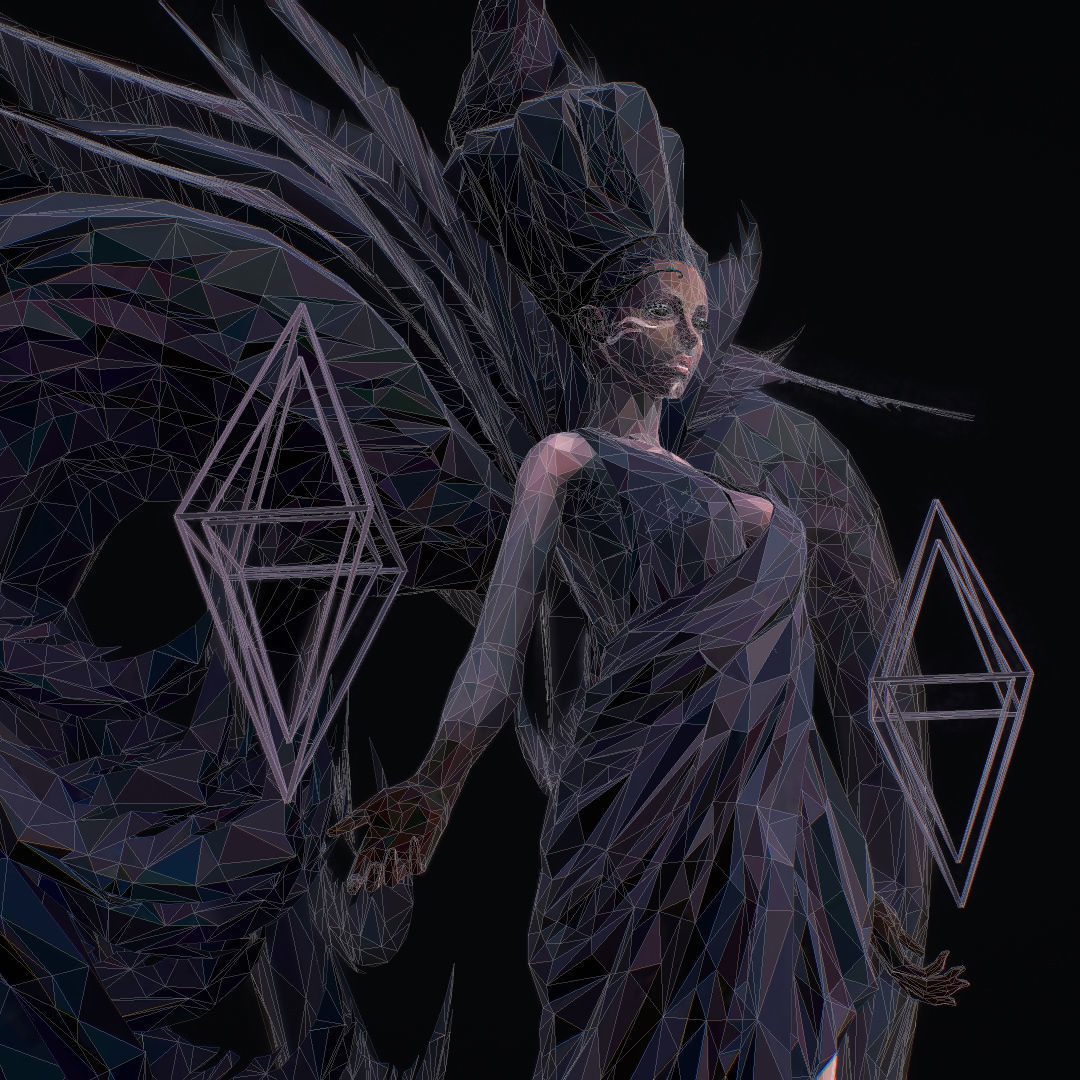 Polygon Art Dark Angel B  Witch 3d Model Low-poly 3D model_59