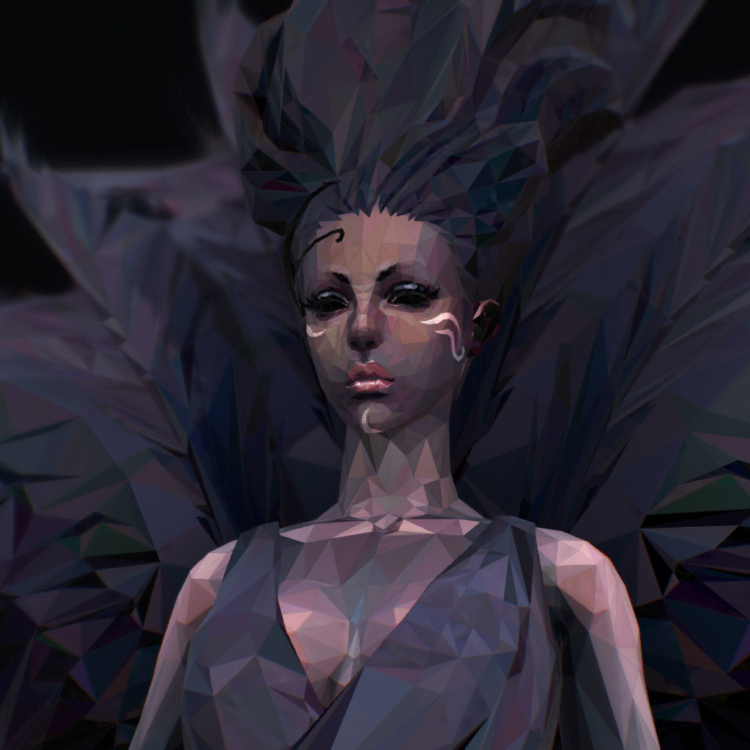 Polygon Art Dark Angel B  Witch 3d Model Low-poly 3D model_38